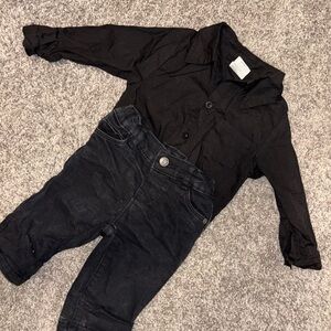 Black Button-Up Shirt and Pants Set
